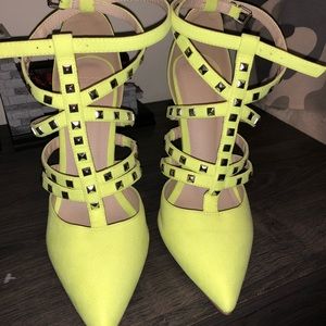 Studded Neon Yellow Heels